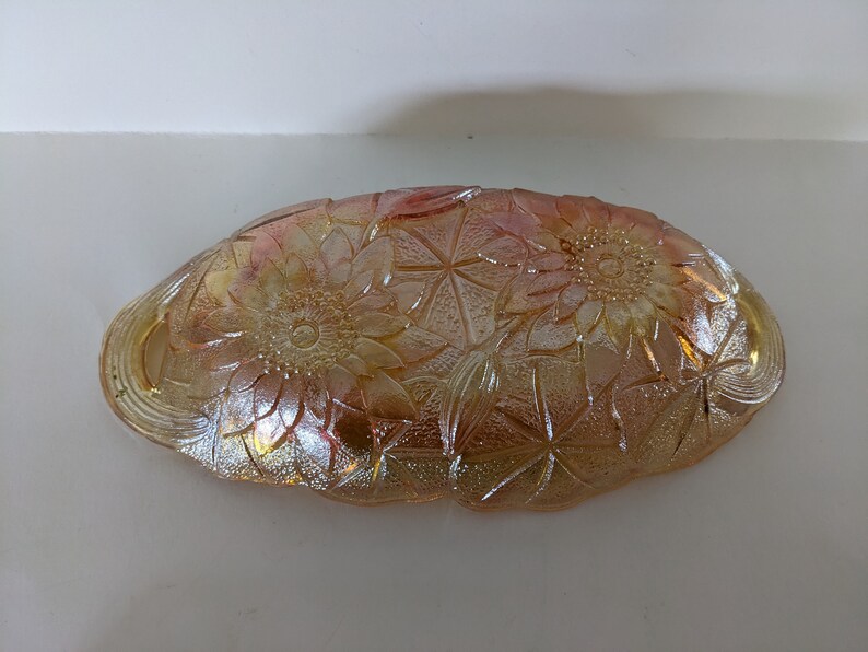 Vintage Carnival Glass Serving Tray Marigold Indiana Glass Etsy