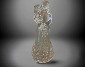 Vintage Crystal Wedding Cake Topper - Princess House Classic Bride and Groom Figurine, Newlywed Embrace 6.5 inches tall