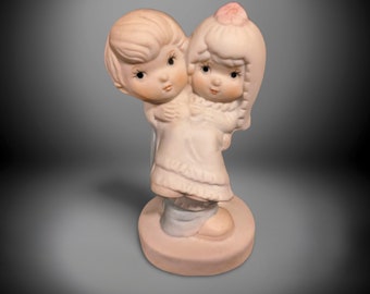 Vintage Wedding Cake Topper |  Joyful Bride & Groom Nostalgic 1980s Ceramic Bisque | Wedding Reception Decoration | Gift Figurine