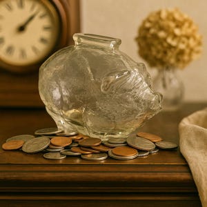 Vintage Glass Piggy Bank | Textured Clear Glass 2.75-inch Tall Coin Bank