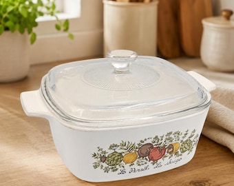 Vintage Corning Ware Spice of Life 1.5 Qt Casserole Dish with Pyrex Lid- A-1 1/2-B Le Persil La Sauge, Retro Kitchen Bakeware