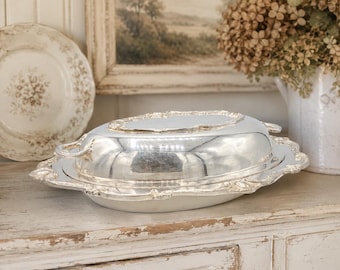 Vintage Silverplate Covered Serving Dish -  Wilcox Rochelle Pattern Convertible Two Bowl Set, International Silver EPNS, Ornate Tableware