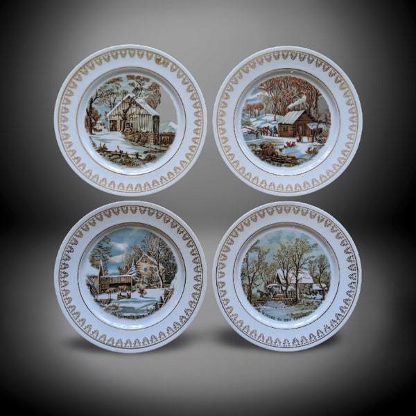 Vintage Currier and Ives Winter Scene Plates Available Individually Wall Décor Art Currier & Ives Collector Gallery Wall Plate