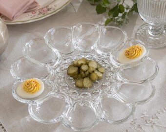 Vintage Anchor Hocking Deviled Egg Plate - Presence Clear Glass Egg Tray in Original Box, 12 Egg Serving Platter, Made in USA