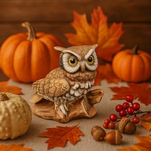 Vintage Owl Figurine Porcelain Bisque Statue HOMCO #1114 Home Interiors Hand Painted  Décor Accent | 5-inch Autumn Fall Decoration
