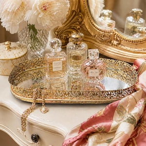 slim fit dress slacks Gold Glass Rotation Makeup Perfume Tray Organizer – Ausique Decor main image 0