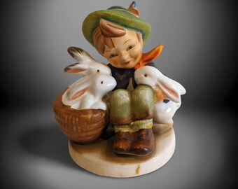 Vintage Goebel Hummel #58 Playmates Boy with Rabbits Vintage Porcelain Figurine Boy with Bunnies Nursery Décor Childs Room Décor