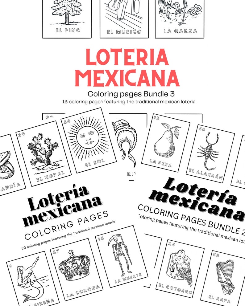 Loteria Mexicana Coloring Pages Full Set Etsy