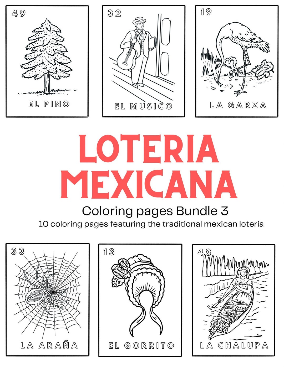 Lotería Mexicana Coloring Pages Bundle 3 Etsy
