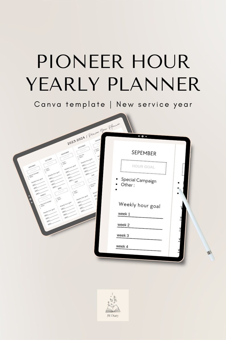 Pioneer Hour Yearly Planner Canva Template JW Planner Etsy
