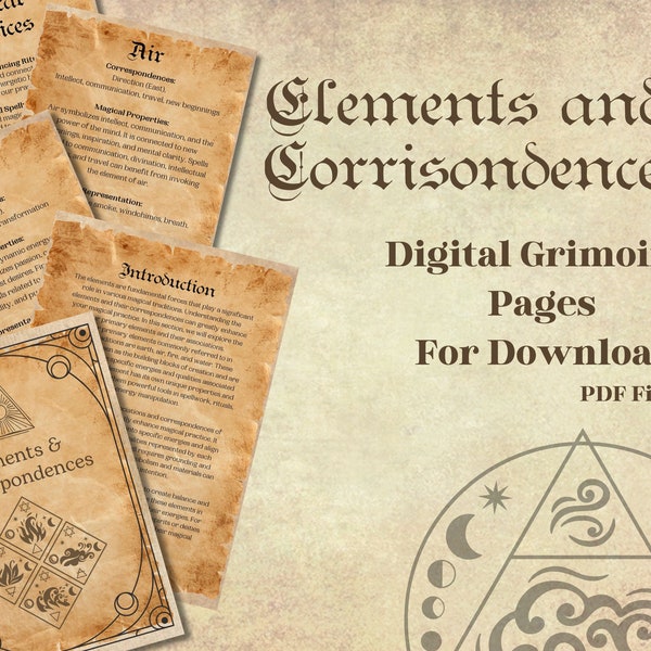 Digital Grimoire Elements and Correspondence  Sheets, Grimoire Pages, Beginner Witches, Digital Grimoire, Book of Shadows, PDF Grimoire