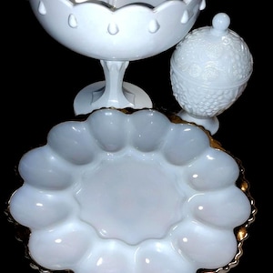 3 vintage milk glass pieces