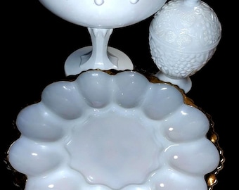3 vintage milk glass pieces