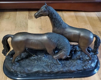 Vintage Bronze Horse Statue: Equestrian Art, 22" Wide