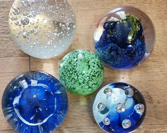 Vintage Glass Paperweights - Luminous Art Glass Lot of 5