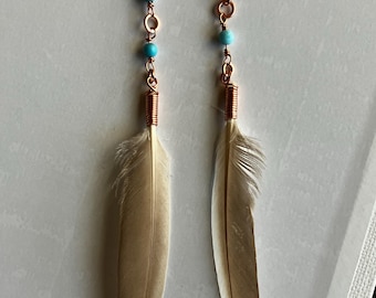 Feather earrings and vintage turquoise