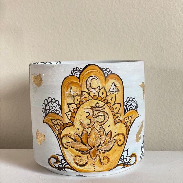 Om Lotus for yoga painted pot