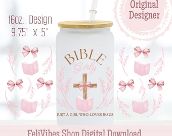 Bible Girly 16oz Libbey Can Cup Wrap Digital Download PNG, Christian Cup Wrap