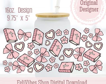 Pink Bible 16oz Libbey Can Cup Wrap Digital Download PNG, Christian Cup Wrap