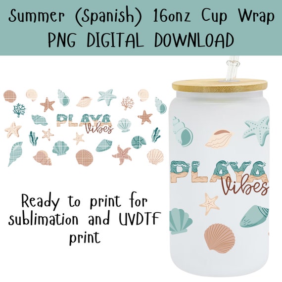 Summer Spanish Beach Playa 16onz PNG UVDTF Cup Wrap Digital Download