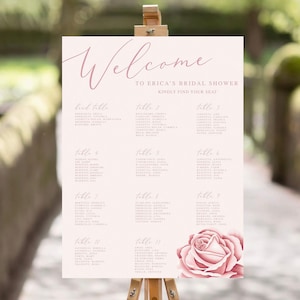 Zitplaatsen Kaart Sjabloon, Schemerig Roze Bloemen, Bruiloft Zitplaatsen Plan, Afdrukbaar, Roze Zitplaatsen Grafiek, Bloem Zitplaatsen Grafiek, Bruids douche