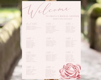Seating Chart Template, Dusky Pink Floral, Wedding Seating Plan, Printable, Pink Seating Chart, Flower Seating Chart, Bridal Shower