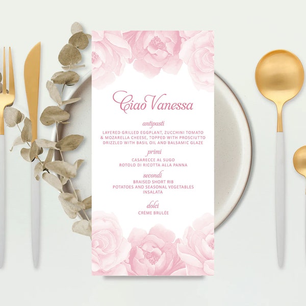 Blush Minimalist Menu Printable, Pink Menu, Flower Menu, Floral Menu, Bridal Shower Menu, Wedding Shower Menu, Modern Pink Menu