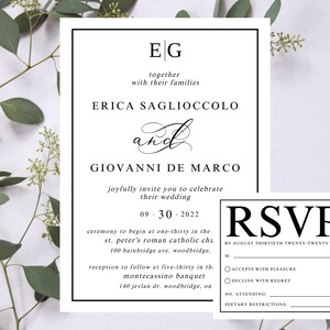 Wedding Invitation, Wedding Invite Template Set, Printable Wedding Invitation Suite, Monogram Wedding Invite, Invite Suite, Modern Invite