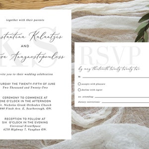 Wedding Invitation, Wedding Invite Template Set, Printable Wedding Invitation Suite, Monogram Wedding Invite, Invite Suite, Modern Invite