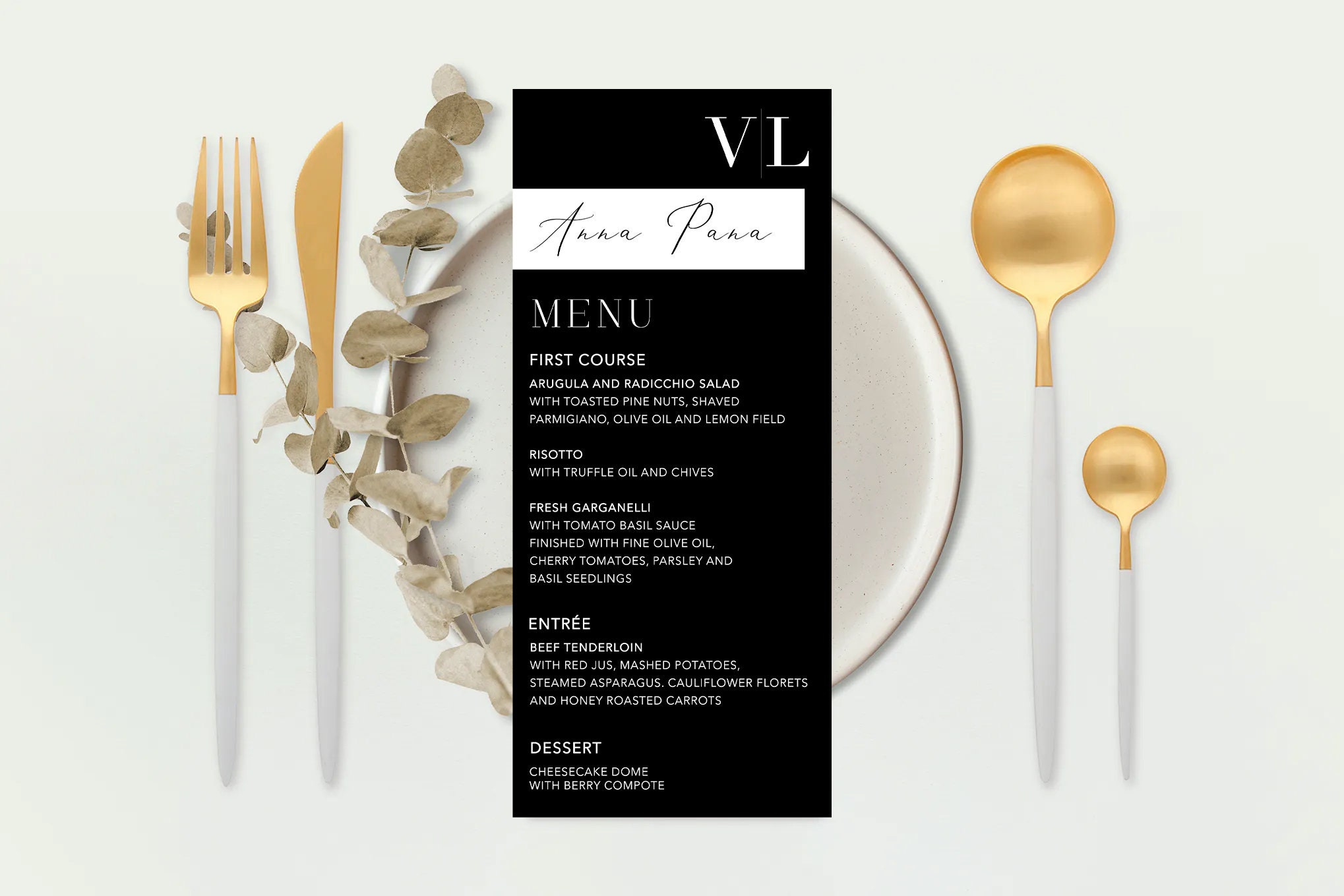 Skinny Menu Paper Menu, Minimalist Black Wedding Menu Template, Modern Menu, Elegant ...