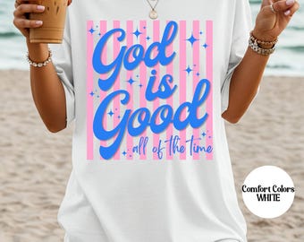Dieu est bien, chemise couleurs confort, t-shirt religieux pour maman, t-shirt graphique église religieux rétro esthétique pour femmes à la mode, cadeau fille pieuse