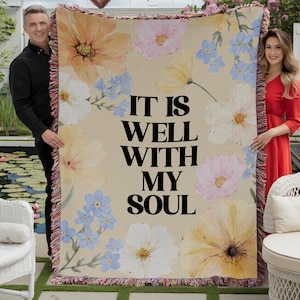 Christian Bible Verse Woven Blanket, Floral Scripture Prayer Blanket, Botanical Jesus Blanket, Jacquard Woven Couch Throw Godly Wedding Gift