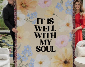 Christian Bible Verse Woven Blanket, Floral Scripture Prayer Blanket, Botanical Jesus Blanket, Jacquard Woven Couch Throw Godly Wedding Gift