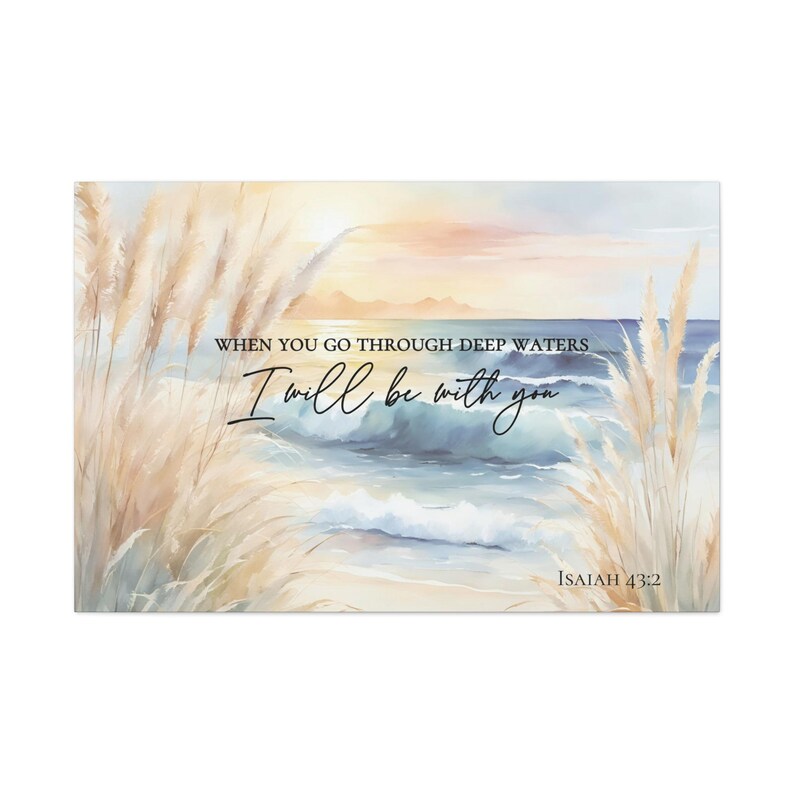 Christian Scripture Canvas Print, Isaiah 43:2 Bible Verse Beach Scene ...
