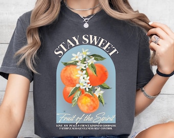 Christian Comfort Colors Floral Shirt, Galatians Fruit of the Spirit Bible Verse T Shirt Oversized Trendy Faith Based Apparel, Godly Gift