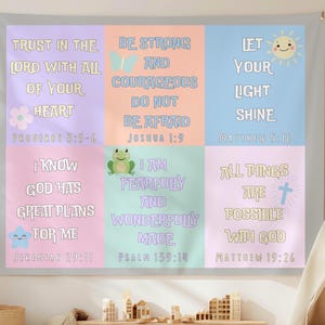 Christian Kids Scripture Tapestry, Uplifting Bible Verse Bedroom Wall Art, Nursery Playroom, Sunday School Church Classroom, Baptism Gift
