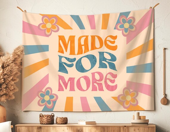 Christian Hanging Tapestry, Retro Bible Verse Wall Art, Made For More, Girls Room Decor, Nursery, Classroom, Dorm, Faithful Christian Gift