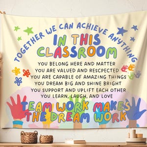 Classroom Wall Tapestry Inspirational Back To School Art Decor, Teacher Wall Flag In This Classroom Banner, First Day Of School Teacher Gift