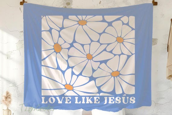 Christian Scripture Wall Tapestry, Love Like Jesus, Boho Floral Girls Room Art, Nursery, Classroom Decor, Inspirational Christian Home Gift