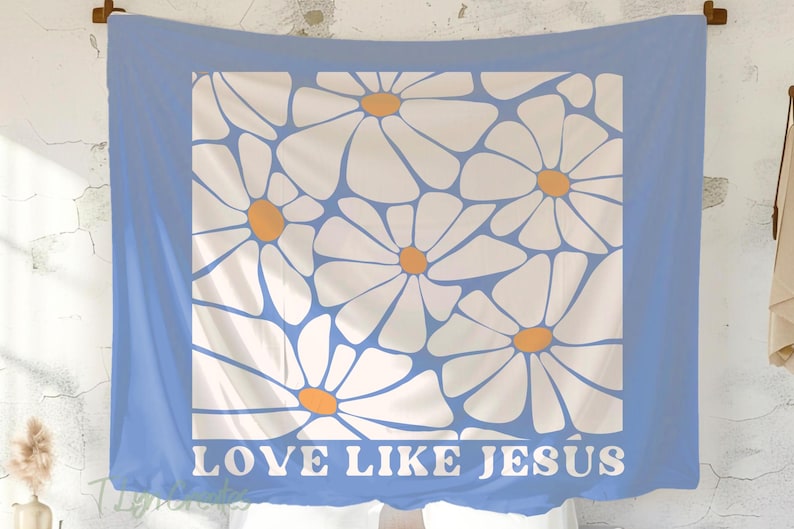 Christian Scripture Wall Tapestry, Love Like Jesus, Boho Floral Art, Girls Room & Nursery Decor, Inspirational Christian Gift