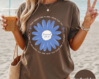 Floral Comfort Colors Shirt, Bible Verse Graphic Christian T-Shirt, Jeremiah 29:11 Religious Tee, Jesus Church Apparel, Godly Woman Gift