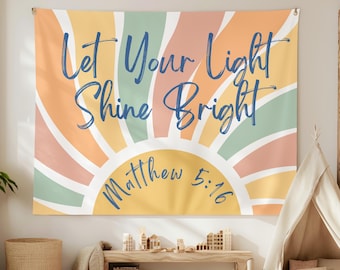 Christian Inspirational Scripture Banner, Let Your Light Shine Matthew 5:14 Bible Verse Bedroom Art, Church Classroom Tapestry, Dorm Decor