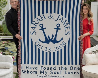 Personalized Christian Woven Blanket, Custom Wedding Newlywed Song of Solomon Scripture Coastal Couch Throw, Custom Godly Anniversary Gift