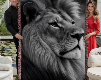 Lion Woven Blanket, Lion of Judah Couch Throw, King of Kings Woven Fringe Bed Blanket, Majestic Lion Wall Tapestry Decor Godly New Home Gift