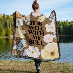 Christian Bible Verse Woven Blanket, Floral Scripture Prayer Blanket, Botanical Jesus Blanket, Jacquard Woven Couch Throw Godly Wedding Gift