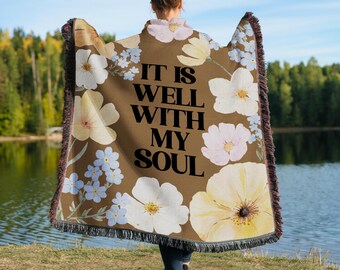 Christian Bible Verse Woven Blanket, Floral Scripture Prayer Blanket, Botanical Jesus Blanket, Jacquard Woven Couch Throw Godly Wedding Gift