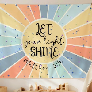 Christian Inspirational Scripture Tapestry Be The Light Matthew 5:16 Banner Girls Room, Church Classroom Decor,  Dorm Art, Godly Girl Gift