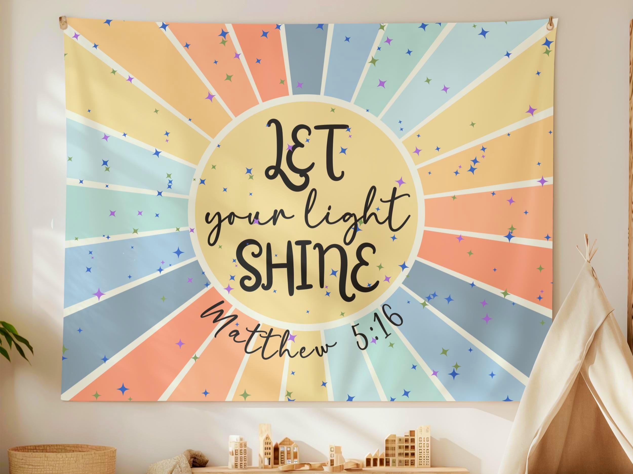 Christian Inspirational Scripture Tapestry Be The Light Matthew 5:16 Banner Girls Room, Church Classroom Decor,  Dorm Art, Godly Girl Gift
