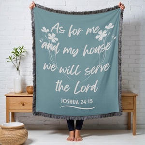 As For Me and My House Christian Woven Blanket, Scripture Woven Tapestry, Bible Verse Fringed Couch Throw Home Decor, Christian Godly Gifts
