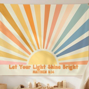 Christian Inspirational Scripture Banner Be The Light Matthew 5:14 Tapestry Kids Room, Church Classroom Decor,  Dorm Art, Godly Girl Gift